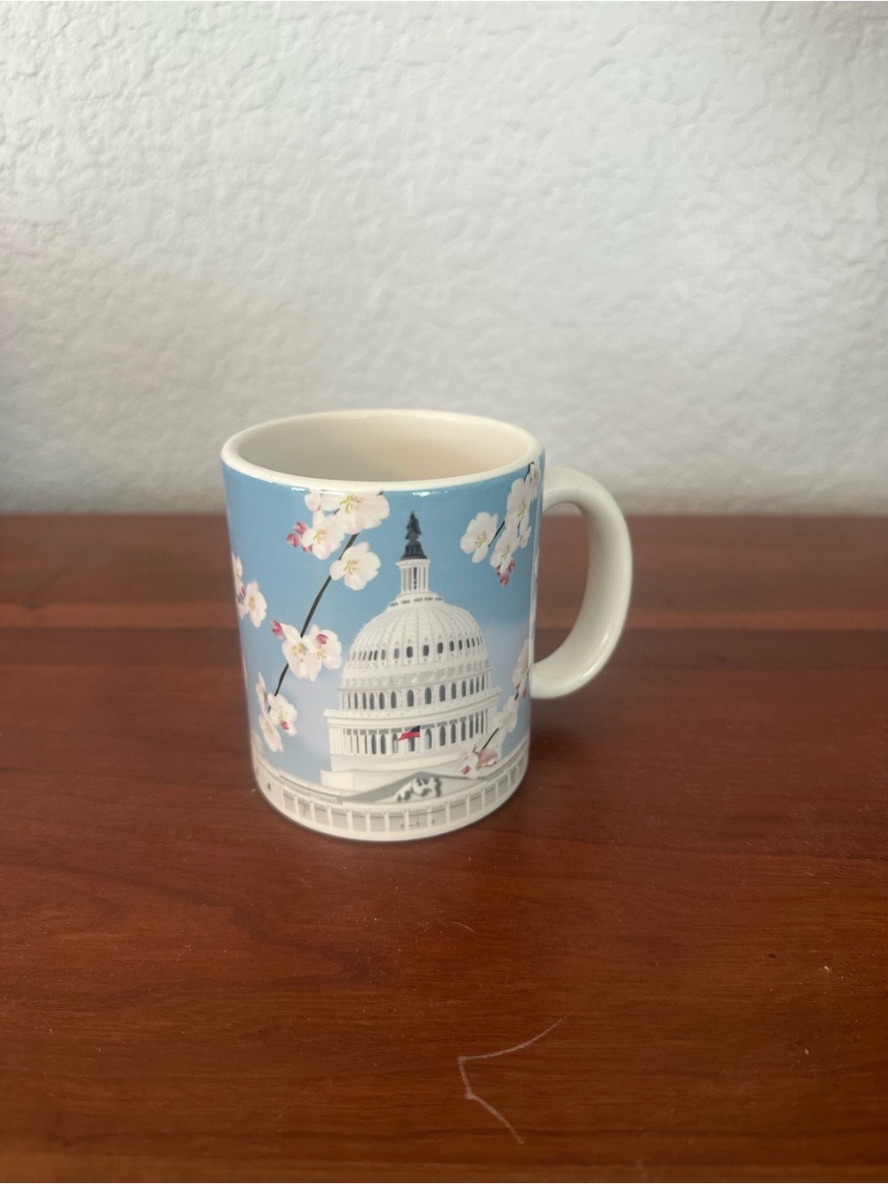 Ceramic USA Capitol Mug in Blue with Cherry Blossom Accents